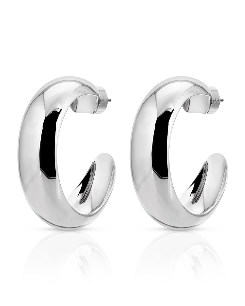 Front of a size one-size-fits-all Simone Hoops Silver in Silver by Eklexic. | dia_product_style_image_id:285640